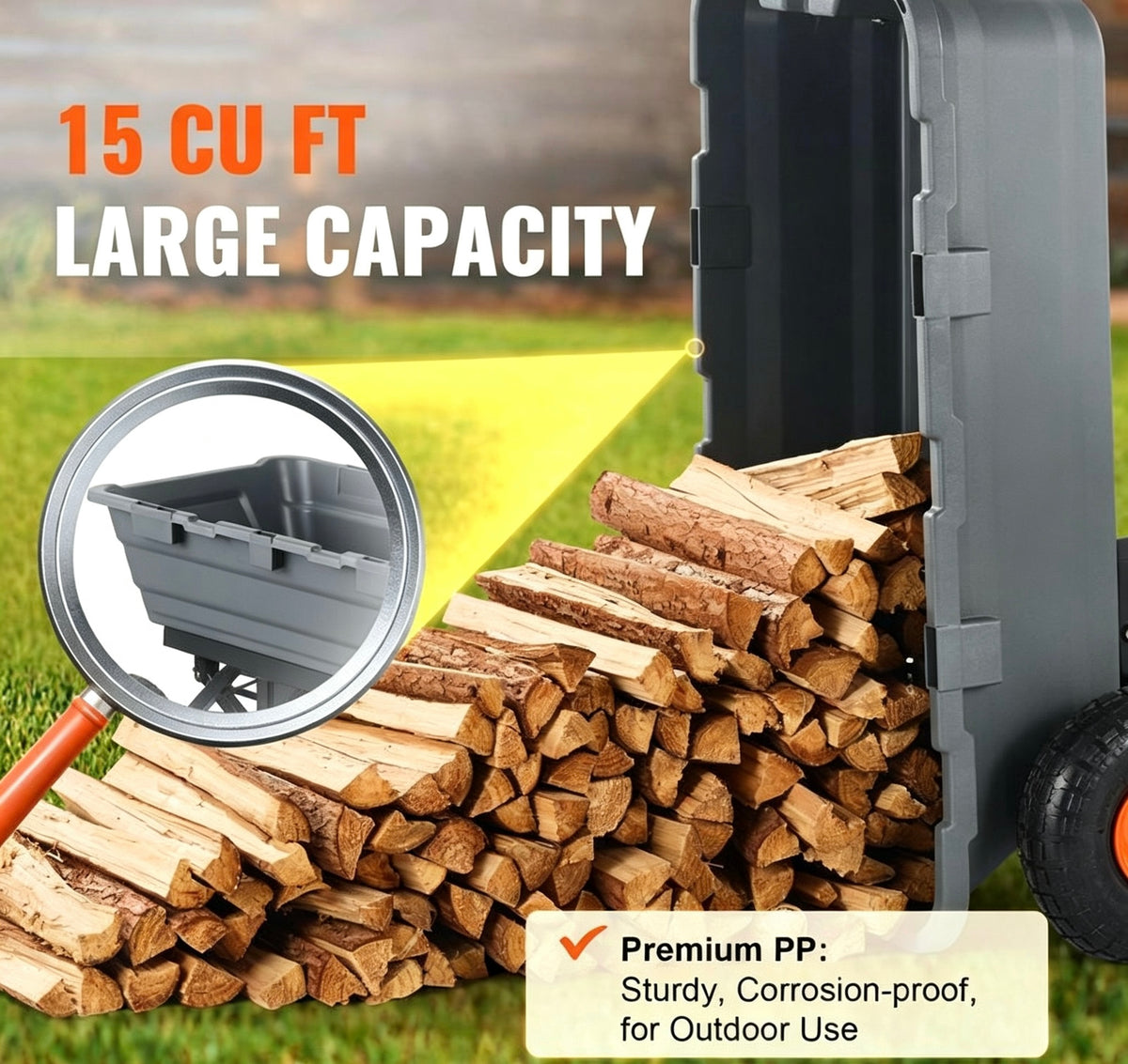 1,500‑Lb Heavy‑Duty Garden Dump Cart with 2‑in‑1 Convertible Handle & 13" All‑Terrain Wheels