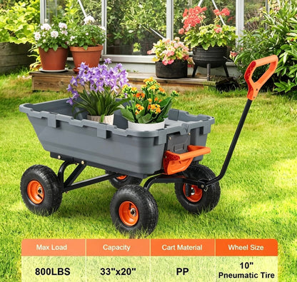 1,500‑Lb Heavy‑Duty Garden Dump Cart with 2‑in‑1 Convertible Handle & 13" All‑Terrain Wheels